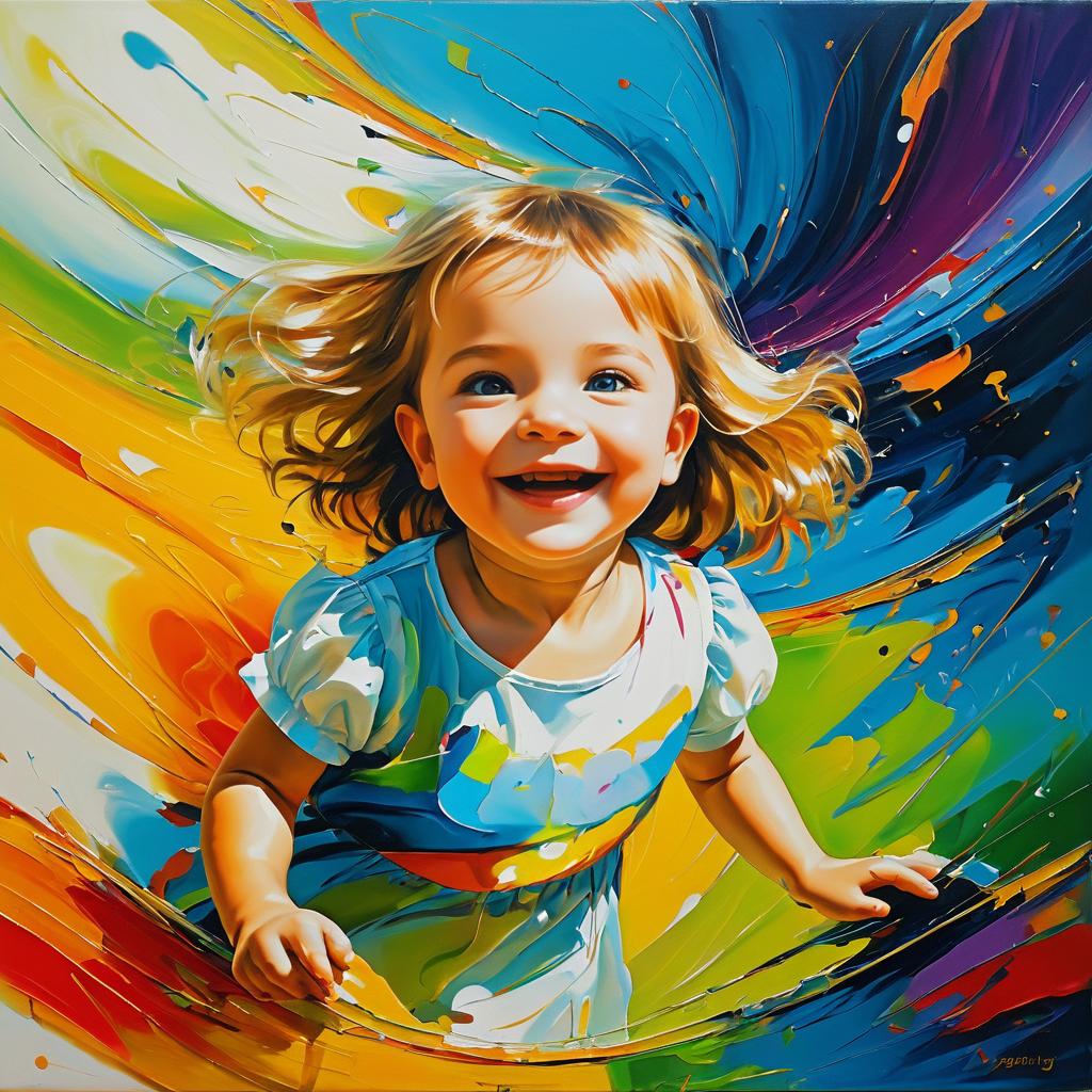 Joyful Child in Avant-Garde Oil Painting