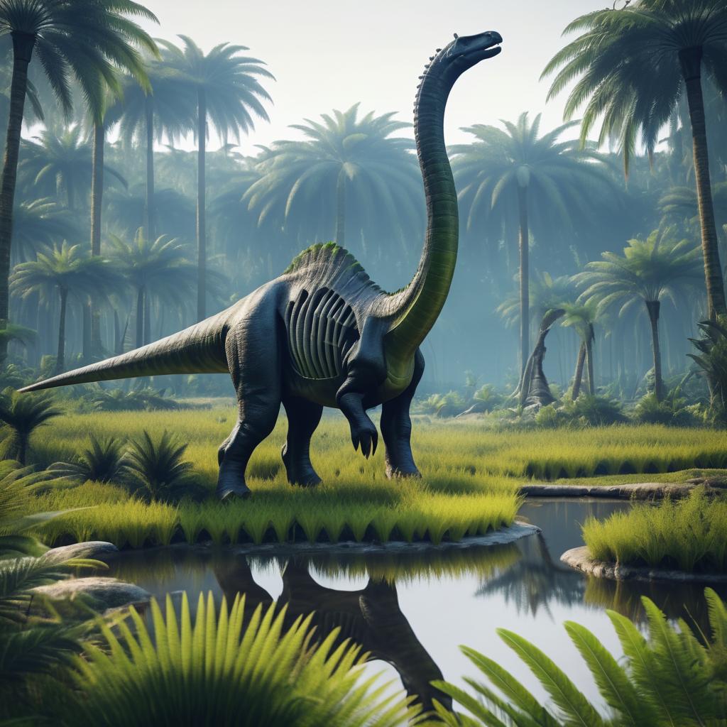 Brachiosaurus Skeleton in Ancient Swamp