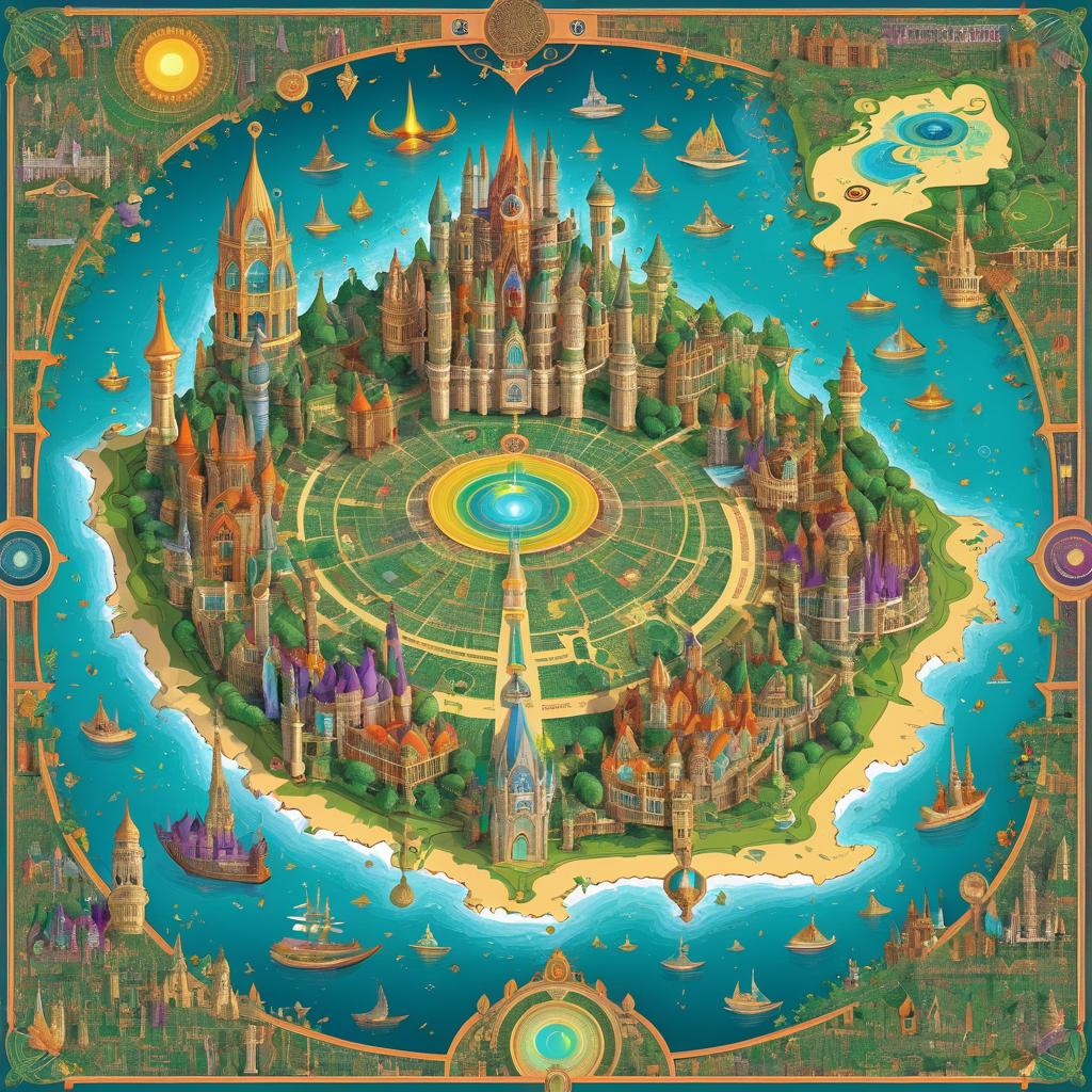 Vibrant Fantasy Landmark Treasure Map