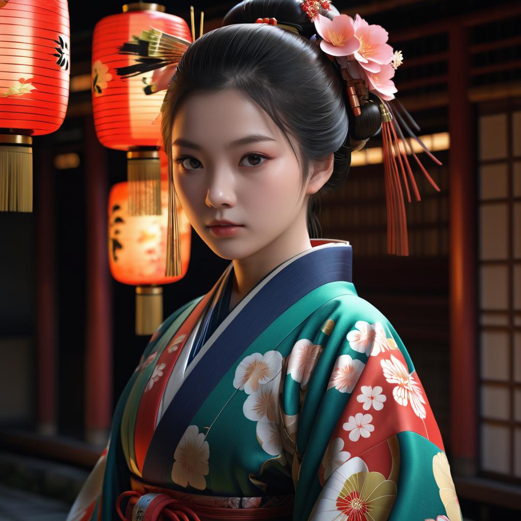 Photorealistic Kimono-Clad Japanese Woman