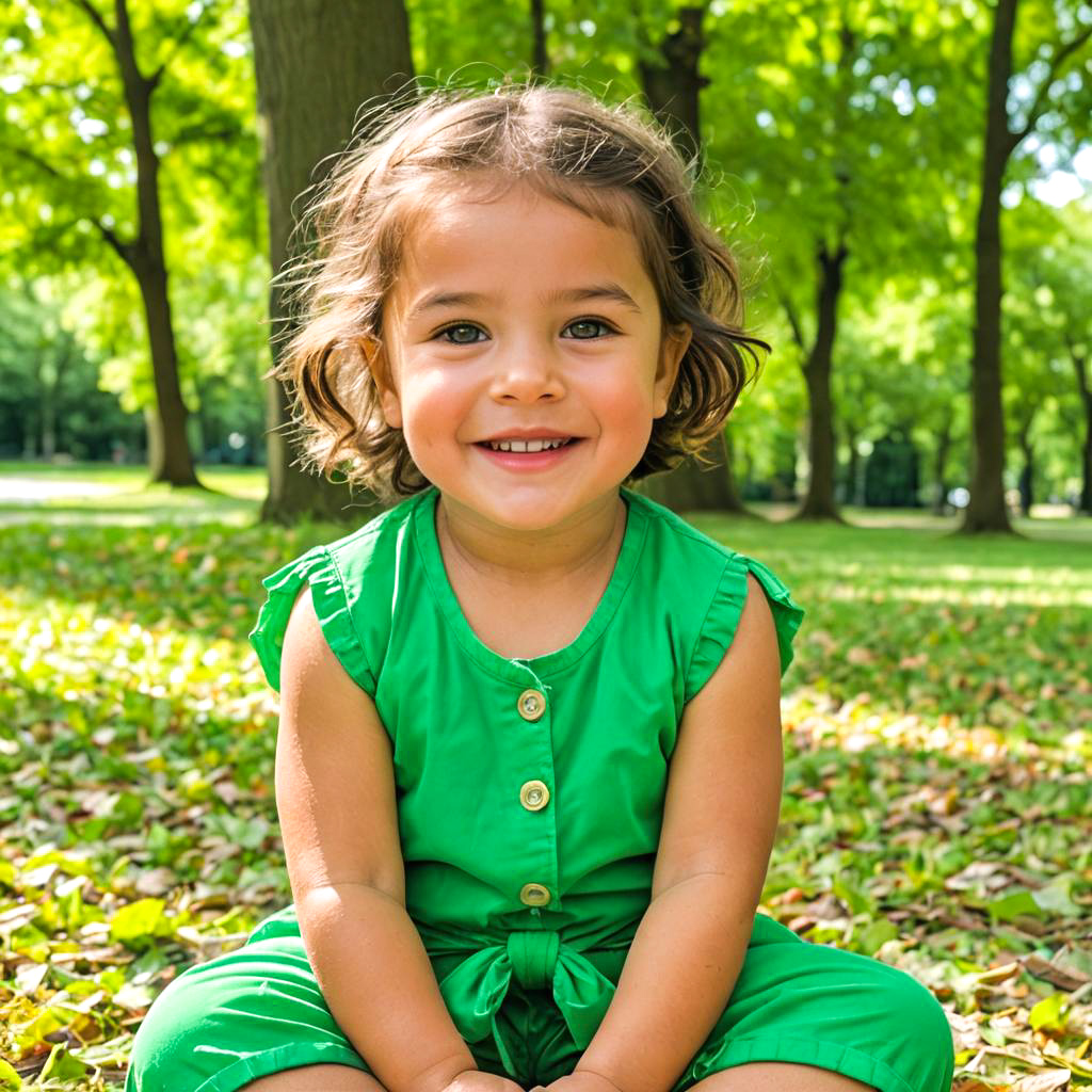 Cheerful Child in Leafy Park Scene