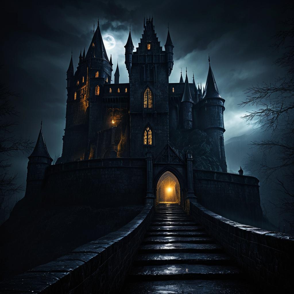 Eerie Vampire Castle at Night