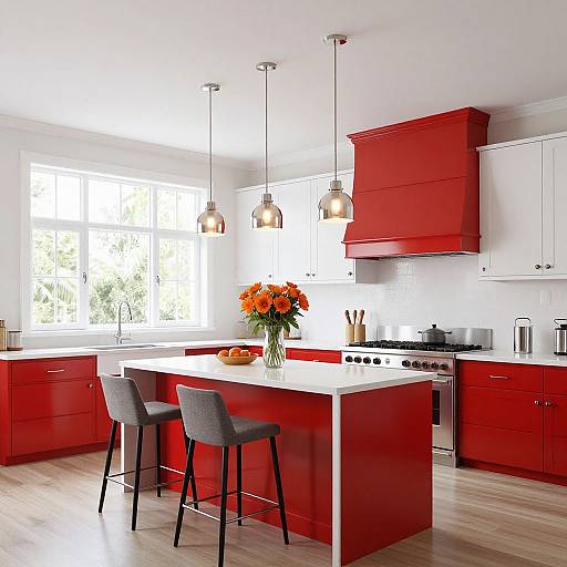 Elegant Red and White Kitchen Design