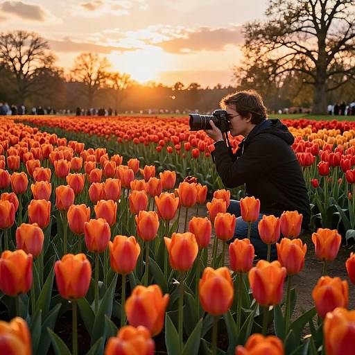 Photographer Capturing Vibrant Tulips