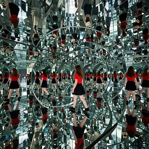 Woman in Mesmerizing Mirror Tunnel