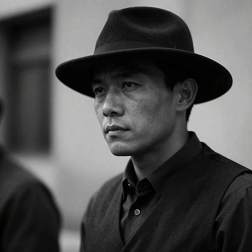 Serious Man in Wide-Brimmed Hat