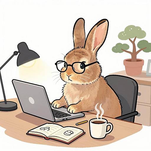 Cozy Rabbit at Work: Urban Sketch