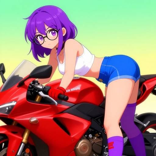 Anime Girl on Red Motorcycle