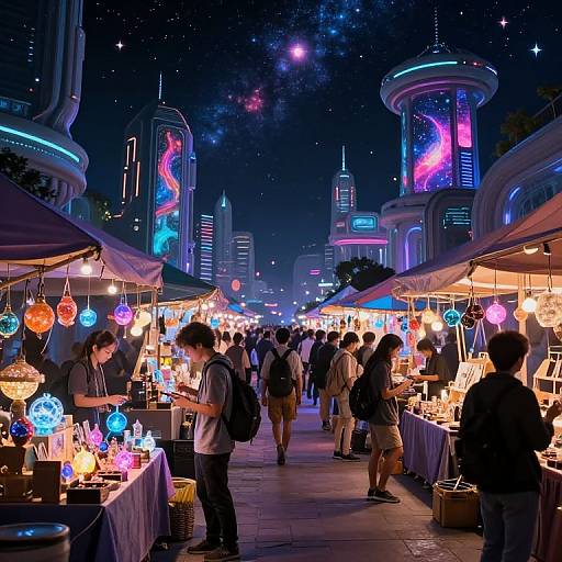 Celestialpunk Cosmic Marketplace Scene