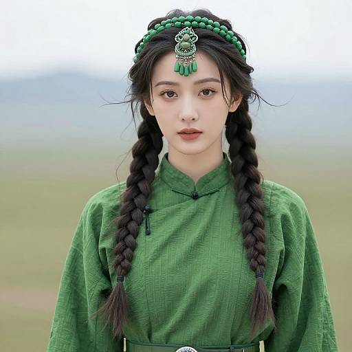 Woman in Green Outfit with Braids