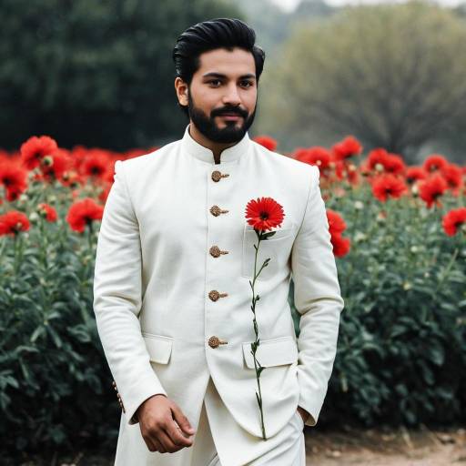 Man in White Sherwani with Red Flower