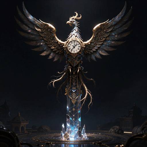 Ornate Clockwork Phoenix on Obsidian Spire