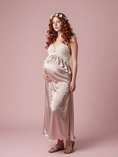 Serene Pregnant Woman in Boho Maternity Outfit