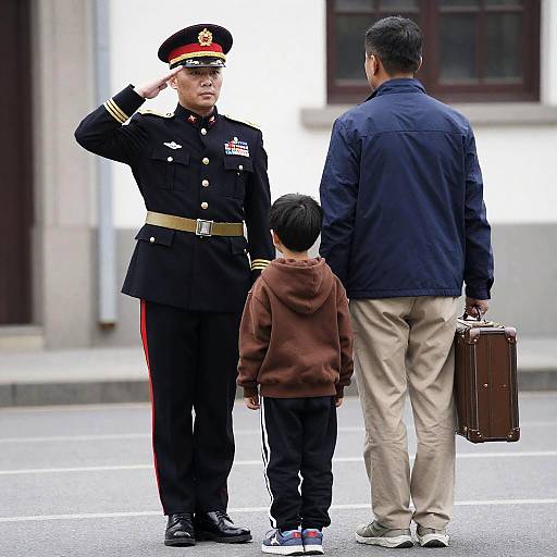 Military Officer Saluting in Urban Scene