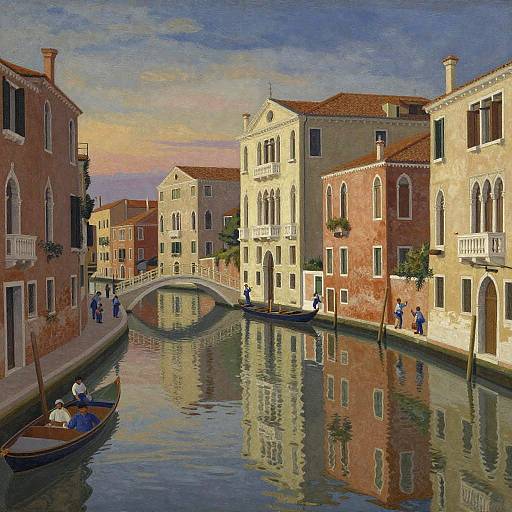 Venetian Canal at Twilight in Fresco Style