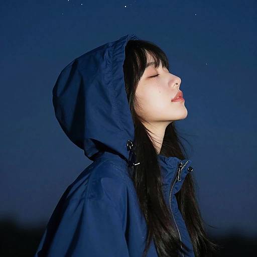 Night Hooded Girl Gazing at Stars