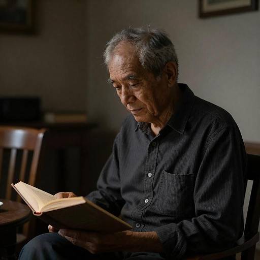 Elderly Man Reading by Lamplight