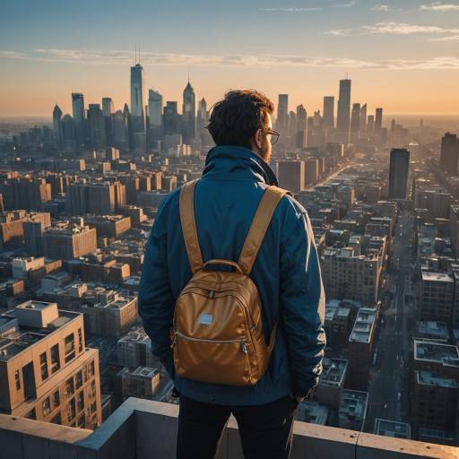 Cinematic Rooftop View of Urban Sunset