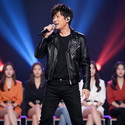 Male Singer in Leather Jacket Performing