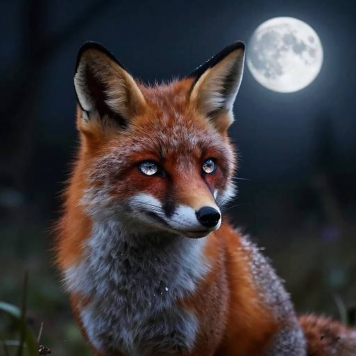 Enchanted Fox with Crystal Eyes under Full Moon