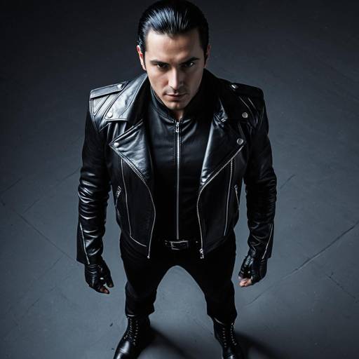 Confident Man in Black Leather Outfit