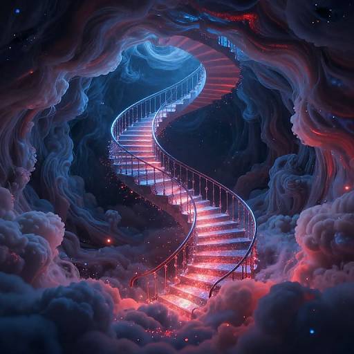 Ethereal Spiral Staircase Through Clouds