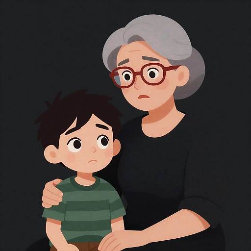Concerned Elderly Woman with Sad Boy