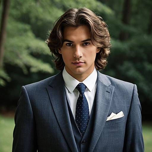 Young Man in Grey Three-Piece Suit Outdoors