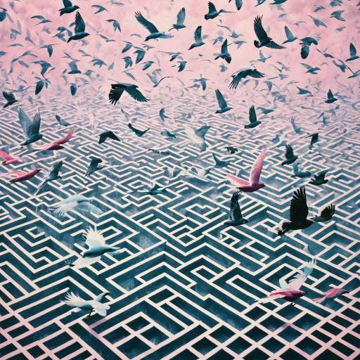 Surreal Birds Flying Over Optical Maze