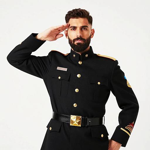 Confident Bearded Man in Military Uniform