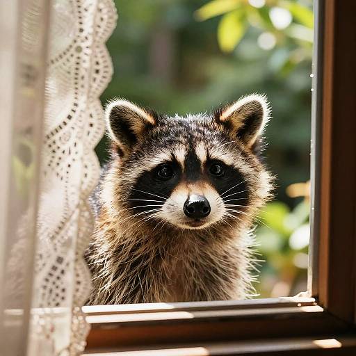 Curious Raccoon at Window Light
