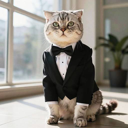 Chic Silver Tabby Cat in Tuxedo
