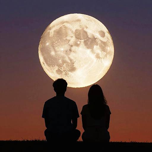 Silhouetted Figures Under Glowing Moon