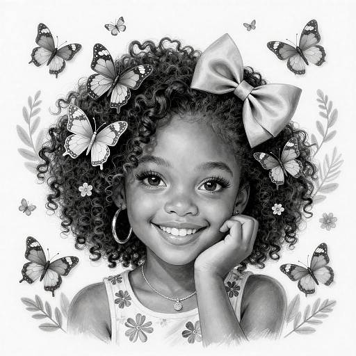 Radiant Black Girl with Butterflies