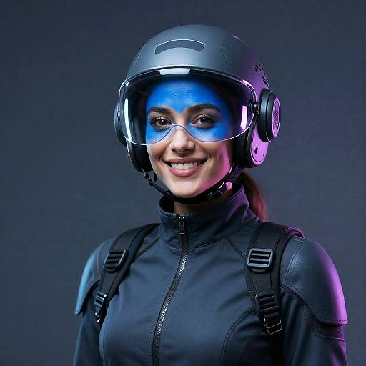 Hyperreal Neon Blue-Faced Futuristic Portrait