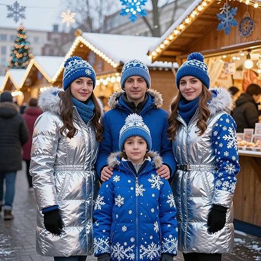 Winter Market Family in Blue and Silver