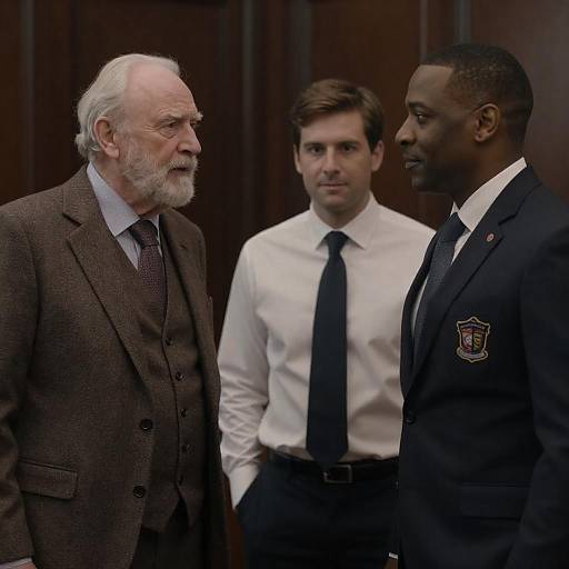 Three Men in Wood-paneled Room