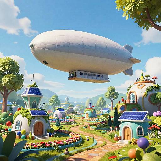 Solarpunk Airship Over Utopian Landscape