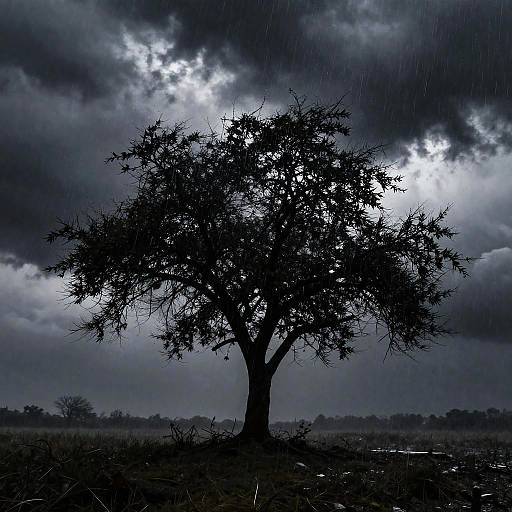 Dramatic Rainy Tree Silhouette