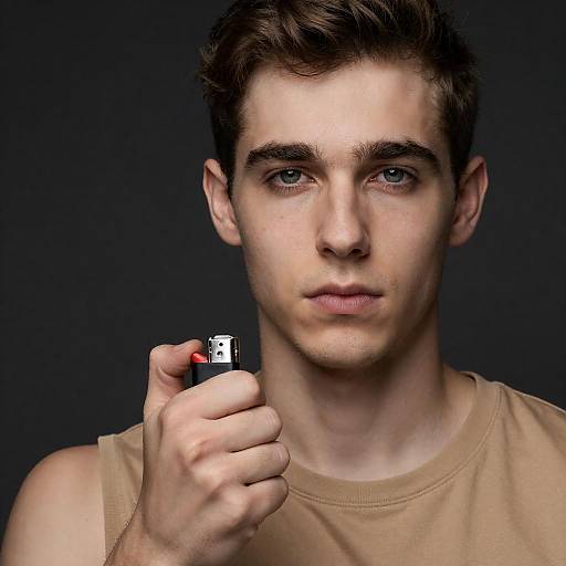 Intense Portrait of Young Man with Lighter