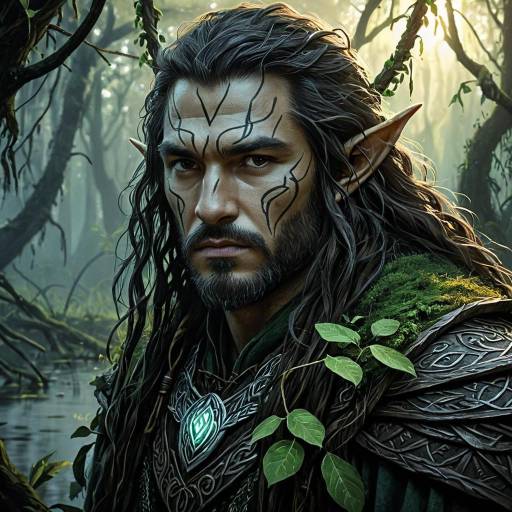 Half-Elf Druid in Misty Swamp