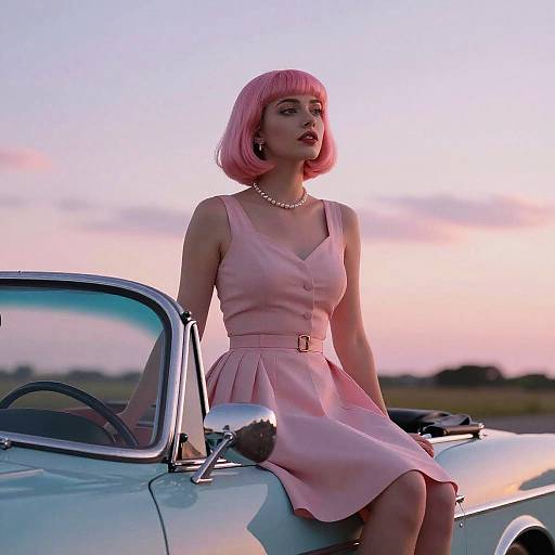 Vintage 1950s Girl on Retro Convertible