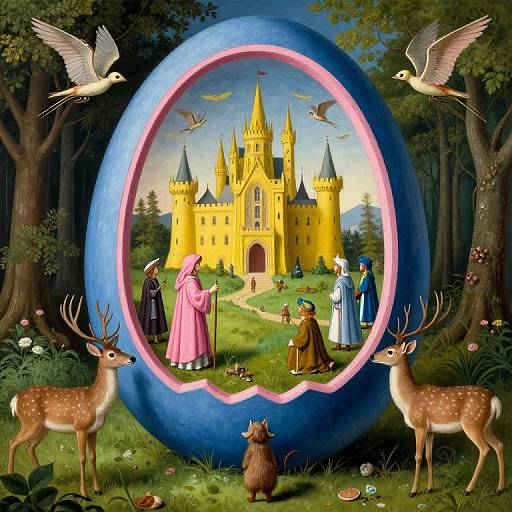 Surreal Modern Garden with Giant Egg