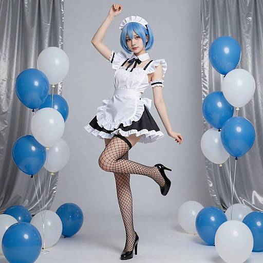 Blue-Haired Anime Maid Dynamic Pose