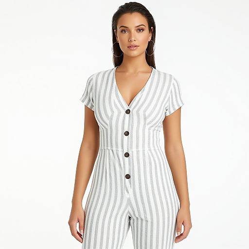 Woman in Gray and White Striped Jumpsuit