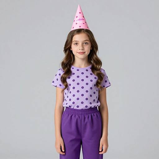 Girl in Purple Outfit with Party Hat
