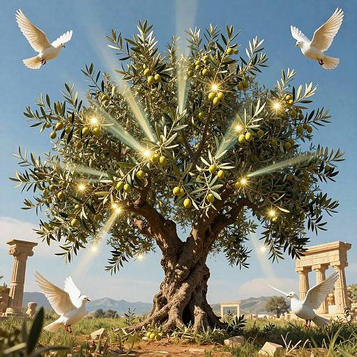 Surreal Olive Tree Symbolism Scene