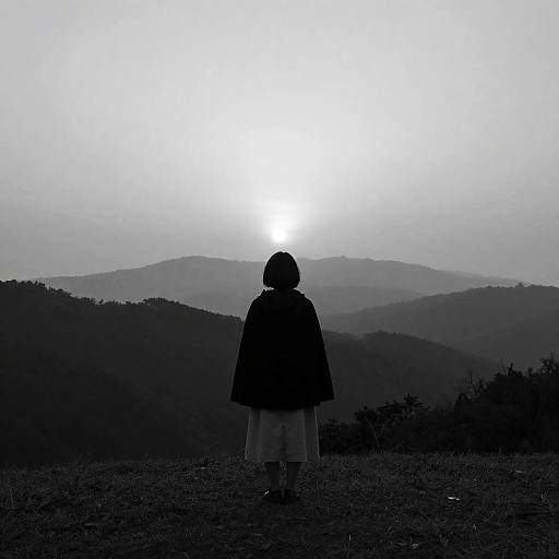 Silhouette of Person Watching Sunset Over Mountains