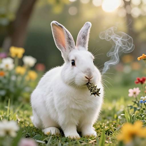 Realistic Rabbit Smoking Weed in Garden