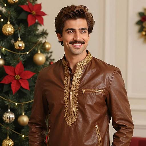 Smiling Young Man in Festive Leather Kurta
